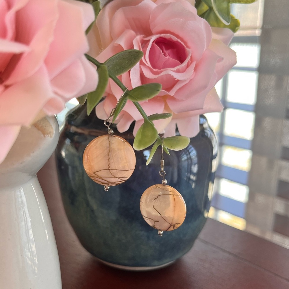 Shell Sterling Silver Dangle Drop Earrings
